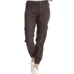 EUC Women's NICOLE MILLER 100% Linen Drawstring Cargo Joggers‎ | Size M